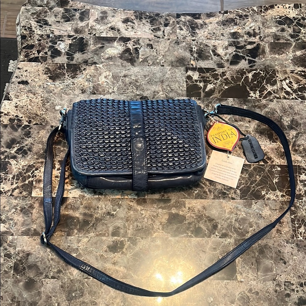 Blue Leather Crossbody Bag